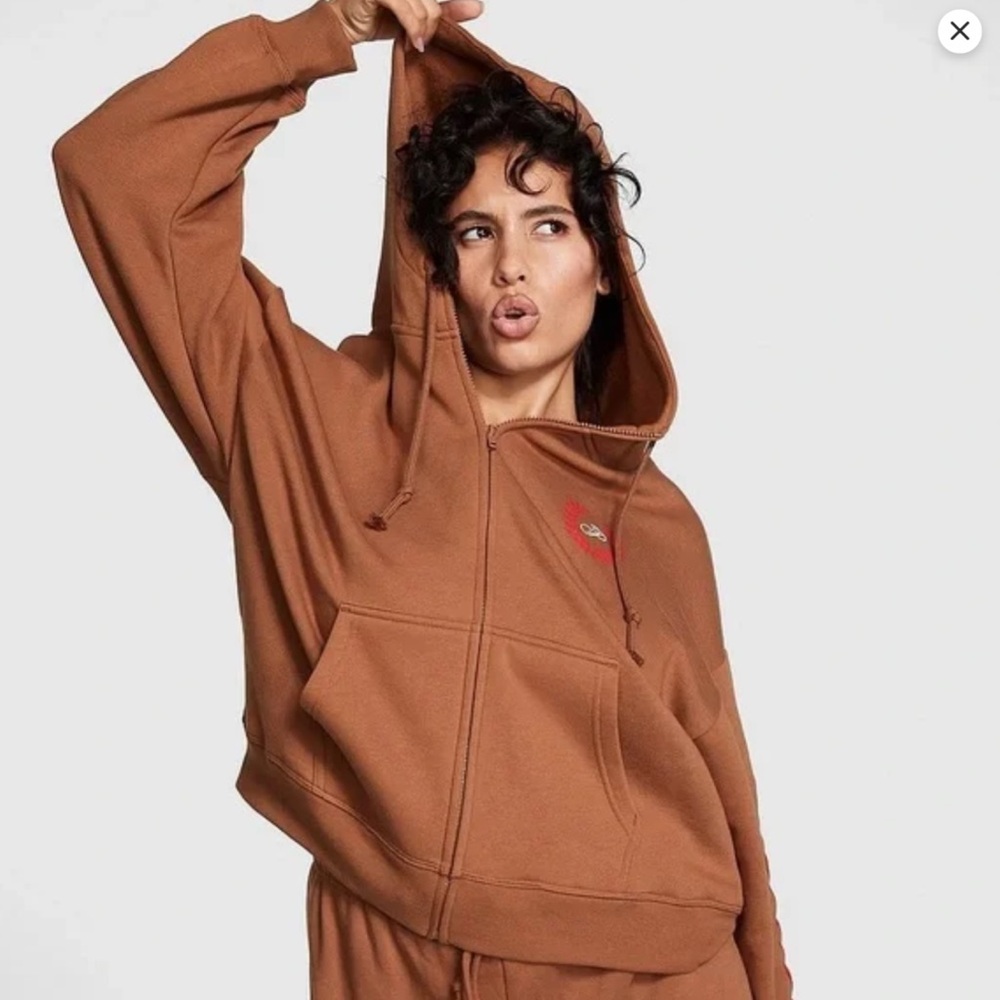 PINK‎ Victoria's Secret Full Zip Hoodie XXL Logo Sleeve Pockets Beach Comfy